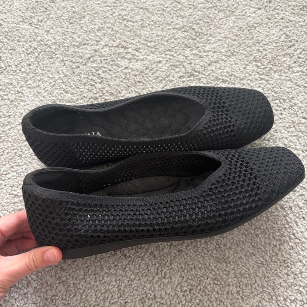 Vivaia Margot Square Toe Flats Womens US 9 EU 40 Black Open Knit Office Casual
